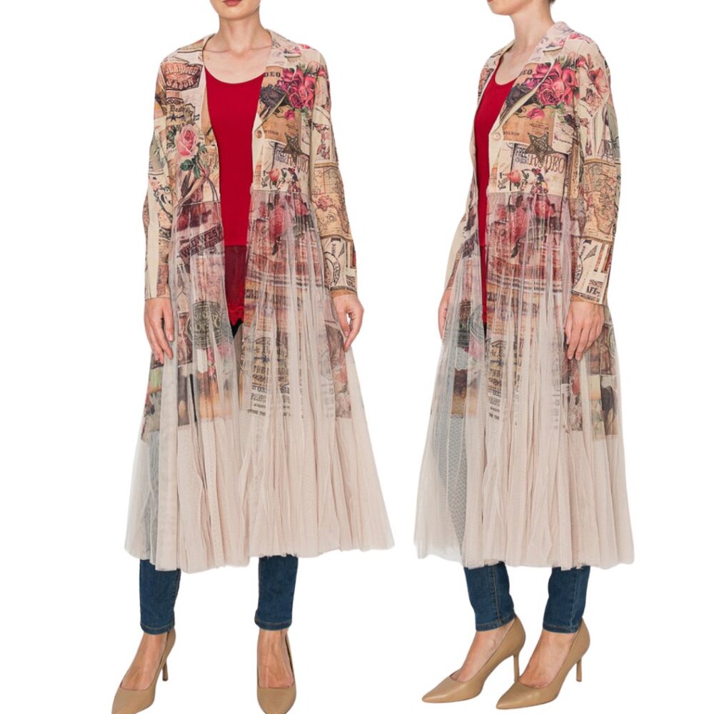 ORIGAMI Victorian Lace Tulle Western Print Cardigan Duster S-XXL NWT